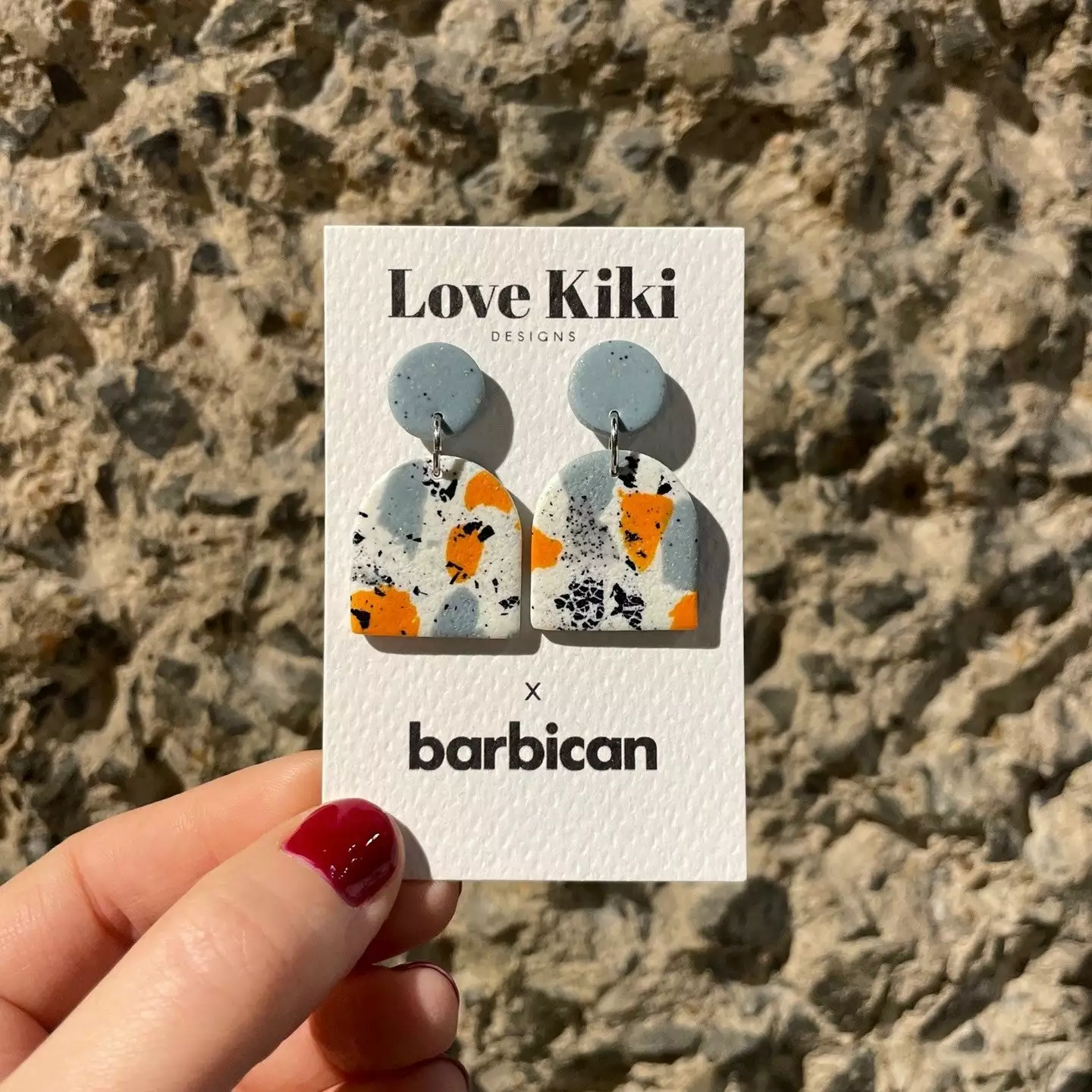 Dominika Gorna T/a Love Kiki Designs Barbican Terrazzo Arch Drop Earrings (Orange & Grey) 3 Dominika Gorna T/a Love Kiki Designs Barbican Terrazzo Arch Drop Earrings (Orange & Grey)