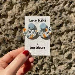Dominika Gorna T/a Love Kiki Designs Barbican Terrazzo Ribbed Semi Circle Earrings (Orange & Grey)