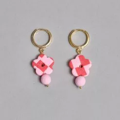 Dominika Gorna T/a Love Kiki Designs Pink & Red Checkered Flower Mini Hoops By Love Kiki