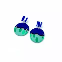 Dominika Gorna T/a Love Kiki Designs Alice Neel Blue Stripes & Teal Circular Drop Earrings