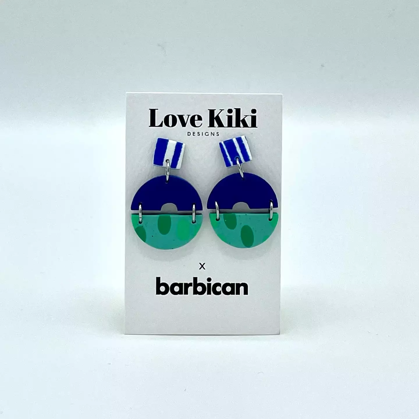 Dominika Gorna T/a Love Kiki Designs Alice Neel Blue Stripes & Teal Circular Drop Earrings 4 Dominika Gorna T/a Love Kiki Designs Alice Neel Blue Stripes & Teal Circular Drop Earrings - Image 2