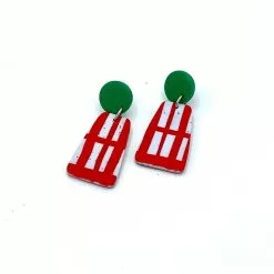 Dominika Gorna T/a Love Kiki Designs Alice Neel Green & Red Checked Drop Earrings