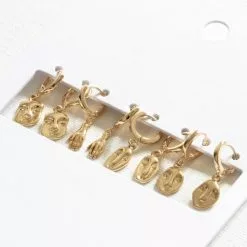 Big Metal Ltd Celia Faces Huggie Earrings (Set Of 4) Gold